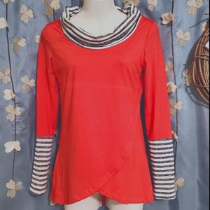 Cowl neck long sleeve faux wrap tunic